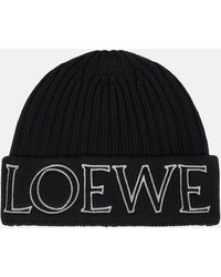 Loewe - Logo Ribbed Wool Beanie - Lyst