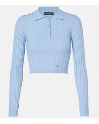 Dolce & Gabbana - Ribbed-Knit Cropped Polo Sweater - Lyst