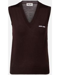 Miu Miu - Logo Virgin Wool Sweater Vest - Lyst