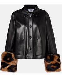 Loewe - Leopard-Print Shearling-Trimmed Glossed-Leather Jacket - Lyst