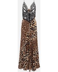 Rodarte - Leopard-print Silk And Lace Slip Dress - Lyst