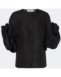 Carolina Herrera - Floral-Applique Silk Top - Lyst