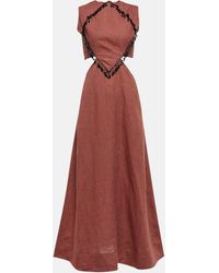 Ganni Beaded Diamond Sleeveless Midi-dress - Brown