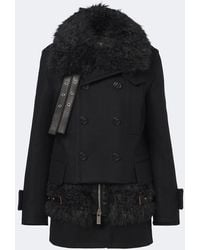 Sacai - Layered Leather-Trimmed Wool Coat - Lyst