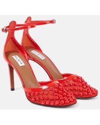Alaïa - Red Studded Fishnet Pumps - Lyst