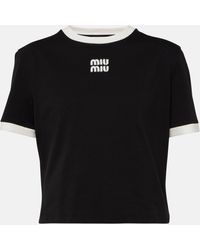 Miu Miu - Logo Cotton Jersey T-shirt - Lyst