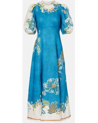 ALÉMAIS - Luda Floral Linen Midi Dress - Lyst