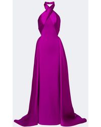 Solace London - Rumi Halterneck Satin-Trimmed Crepe Gown - Lyst