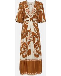 Adriana Degreas - Printed Puff-sleeve Silk Maxi Dress - Lyst