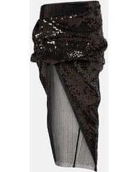 Rick Owens - Draped Sequined Denim Midi Skirt - Lyst