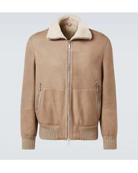 Brunello Cucinelli - Suede Jacket With Shearling Collar - Lyst
