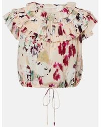 Ulla Johnson - Eleonore Floral Ruffled Silk Crop Top - Lyst