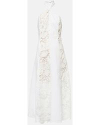 Oscar de la Renta - Halterneck Cotton Lace Midi Dress - Lyst