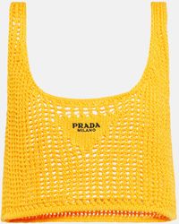 Prada - Top in crochet di cotone con logo - Lyst