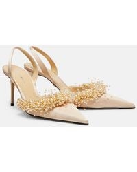 Mach & Mach - Floating Pearls 85 Satin Slingback Pumps - Lyst