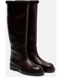 Paris Texas - Shearling-Trimmed Leather Knee-High Boots - Lyst
