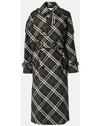 Burberry - "Check" Cotton Blend Long Trenchcoat - Lyst