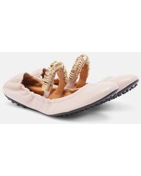 Tod's - Embellished Leather Ballet Flats - Lyst
