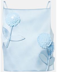 Self-Portrait - Floral-Applique Sequined Cropped Satin Top - Lyst