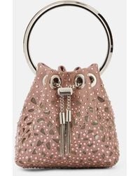 Jimmy Choo - Bucket Bag Bon Bon Micro Aus Satin Mit Kristallen - Lyst