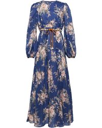 Zimmermann Moonshine Floral Linen Maxi Dress - Blue