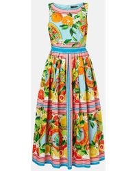 Dolce & Gabbana - Taormina Printed Cotton Midi Dress - Lyst