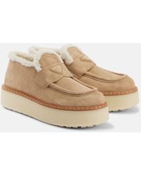 Prada - Mocassins Evolve A Plateforme En Daim Et Shearling - Lyst