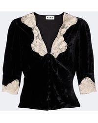 RIXO London - Amanda Lace-Trimmed Velvet Top - Lyst