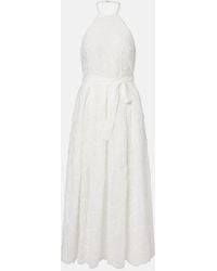 Elie Saab - Embroidered Belted Cotton-Blend Midi Dress - Lyst