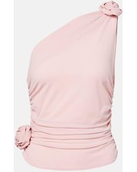 Magda Butrym - Floral-Applique One-Shoulder Silk-Blend Top - Lyst