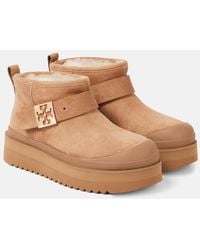 Tory Burch - Mellow Shearling-Lined Suede Platform Ankle Boots - Lyst