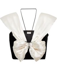 Saint Laurent Bow-embellished Velvet Crop Top - White