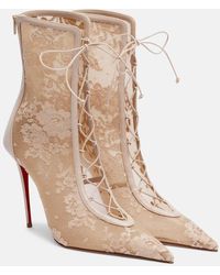 Christian Louboutin - Km 100 Lace-Trimmed Leather Ankle Boots - Lyst