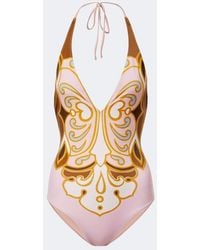 La DoubleJ - Printed Halterneck Swimsuit - Lyst