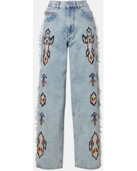 Isabel Marant - Maella Embroidered Fringed Straight Jeans - Lyst