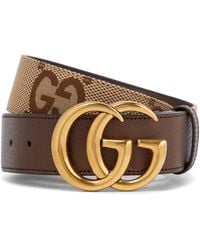 Gucci Jumbo GG Marmont Leather-trim Canvas Belt - Brown