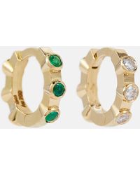 Ileana Makri - Stepping Stone Midi 18kt Gold Hoop Earrings With Diamonds And Emeralds - Lyst