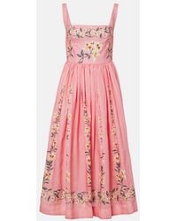 Agua Bendita - Mielero Promesa Floral Linen Midi Dress - Lyst