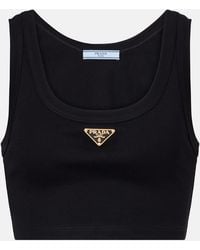 Prada - Logo Cotton Crop Top - Lyst