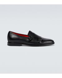 Santoni Double Monk Strap Leather Shoes - Black