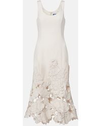 LEO LIN - Floral-Applique Midi Dress - Lyst
