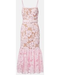 Self-Portrait - Belted Crochet Midi Dress - Lyst
