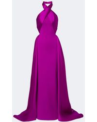 Solace London - Rumi Halterneck Satin-Trimmed Crepe Gown - Lyst