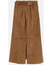 Brunello Cucinelli - Suede Midi Skirt - Lyst