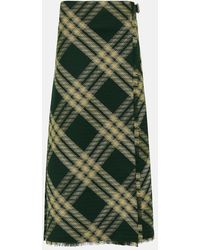 Burberry - Checked High-Rise Wool Midi Skirt - Lyst