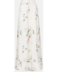 Erdem - Floral Printed Silk Wide-Leg Pants - Lyst
