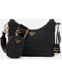 Prada - Borsa a spalla Small in crochet di rafia - Lyst