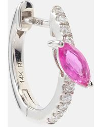 Roxanne First - 14kt White Gold Single Hoop Earring With Diamonds And Pink Sapphire - Lyst