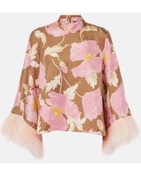 La DoubleJ - Make An Exit Feather-Trimmed Silk Top - Lyst