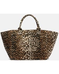 Ganni - Large Leopard-Print Canvas Tote Bag - Lyst